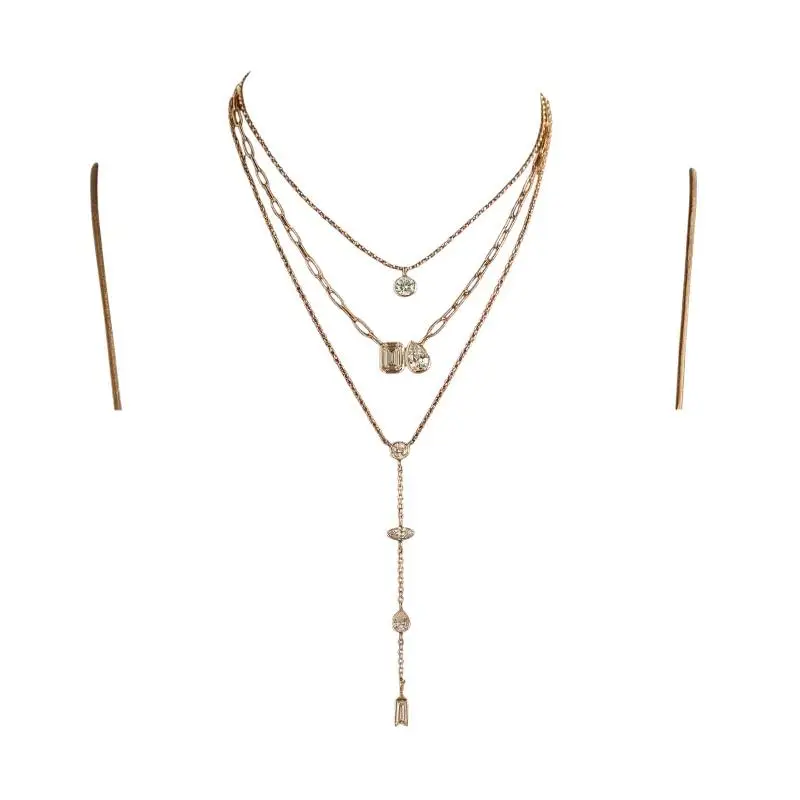Simple Fresh Paperclip Necklace Shiny Zircon Tassel Round Bead Fashion Jewelry for Office Women Wear