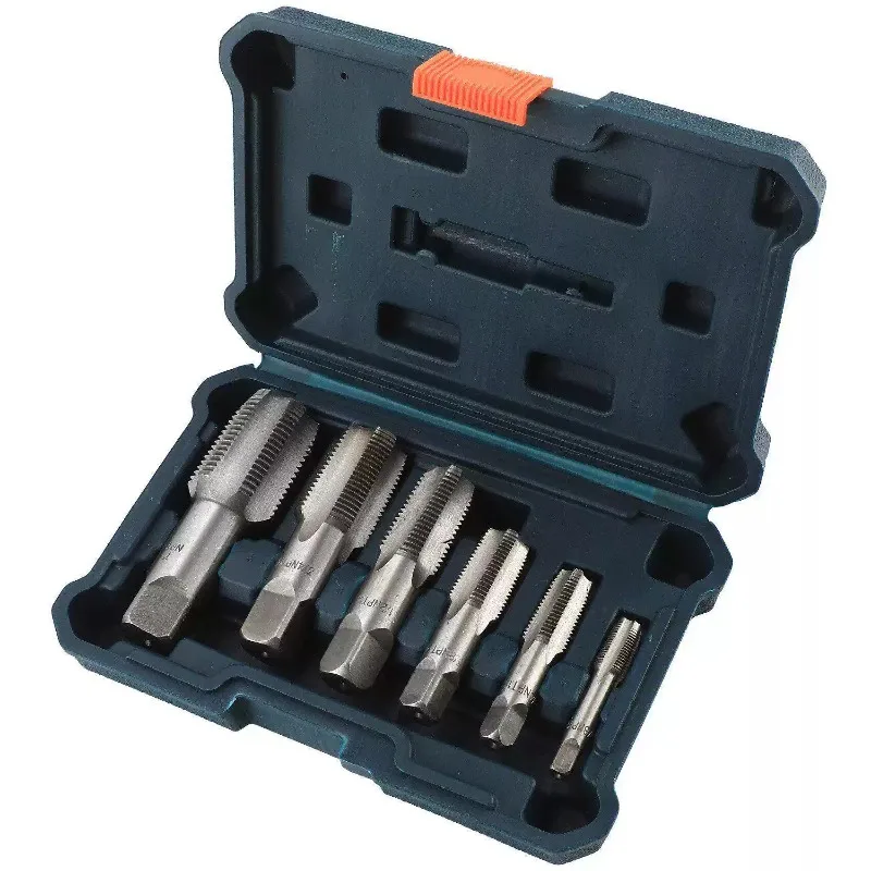 6Pcs Carbon Steel NPT Pipe Tap Set Precision Hand Thread Tool Plumbing Threading Tap Kit