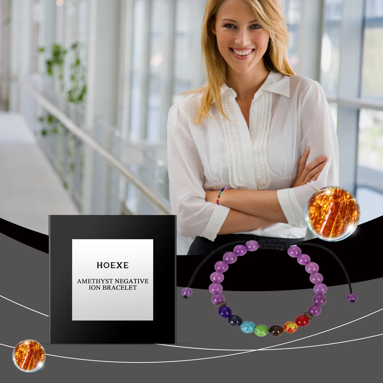 Amethyst Negative Ion Bracelet, Multicolor Turquoise Beaded Bracelet, Adjustable Unisex Couple Jewelry, Simple Versatile Fashion Gift