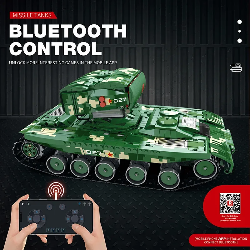 Reobrix 55027 ถังขีปนาวุธทหาร series Building Blocks รีโมทคอนโทรลอาคารบล็อกถังของขวัญของเล่นสําหรับเด็ก