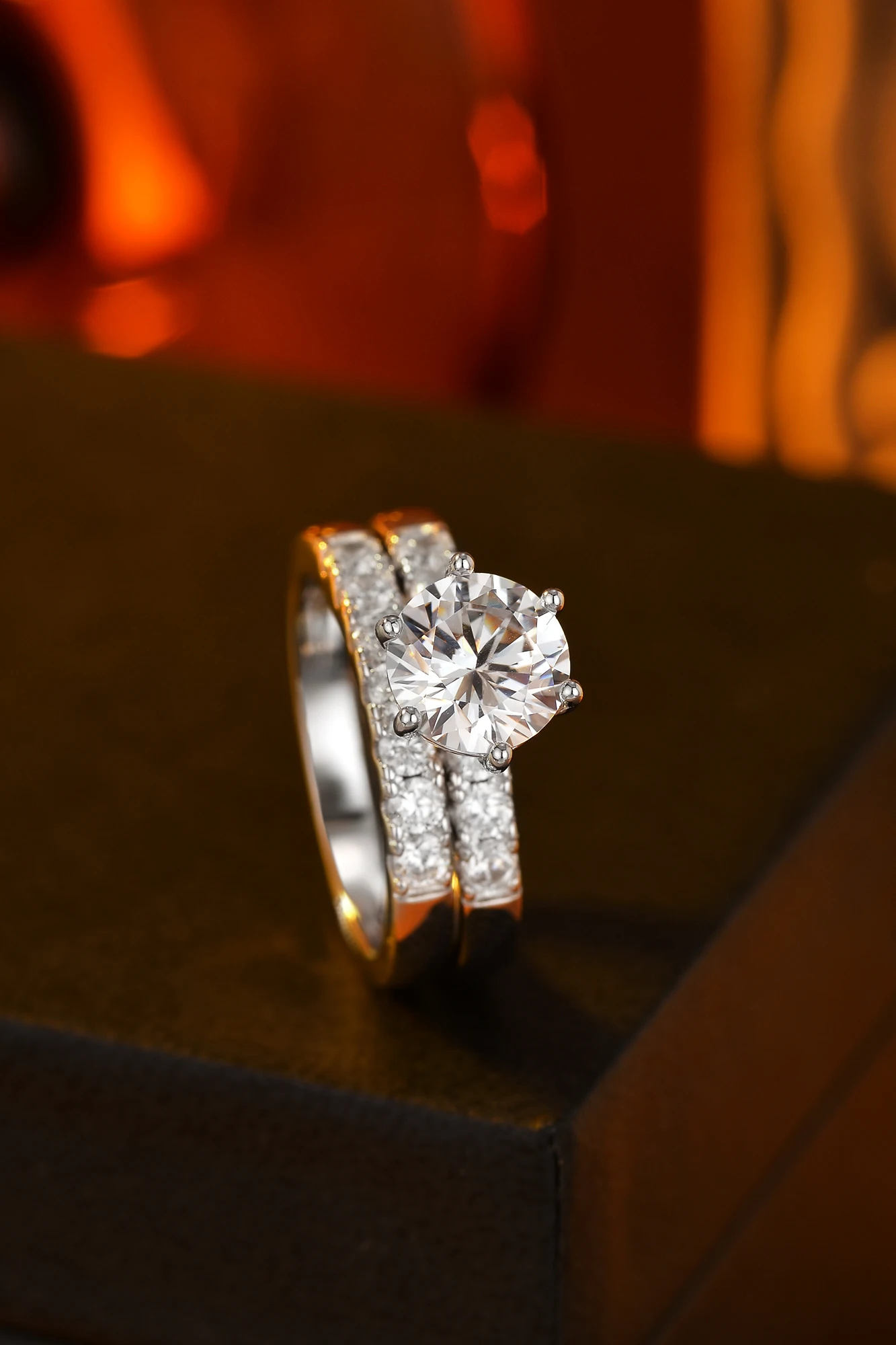 

925 sterling silver ladies' engagement ring, 2-piece layered design, luxurious full CZ setting, suitable for daily wear, wedding