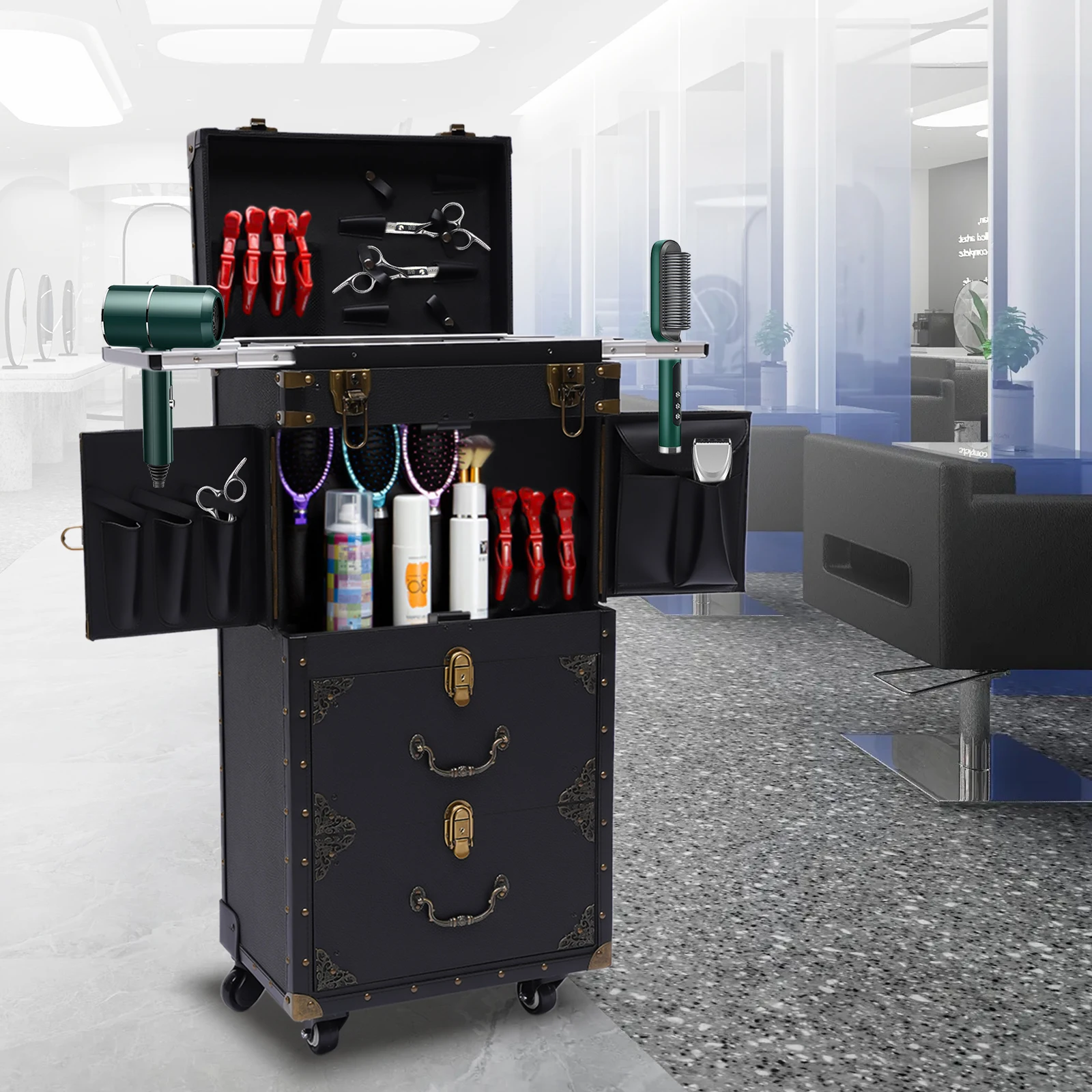 Rolling Lockable Makeup Hairdressing Trolley Stylist Beauty Salon Cosmetic Salon Tool Trolley Auxiliary Cart with Wheels