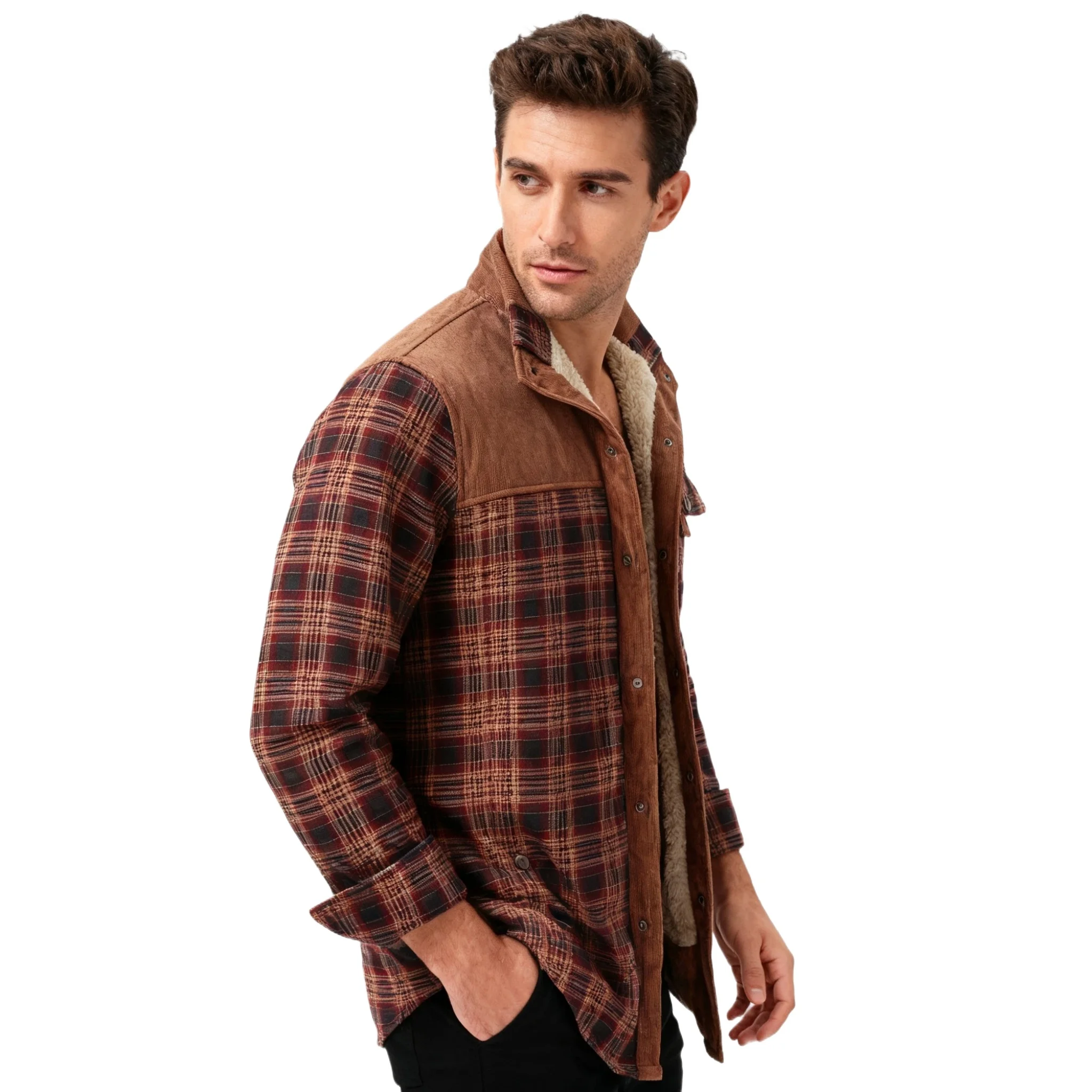 

Мужская фланелевая рубашка-куртка с теплой флисовой подкладкой, в клетку, с длинным рукавом, хлопковая, для активного отдыха, повседневная, зимняя, с термоподкладкой