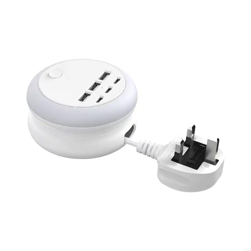 9cm Round Power Hub with British Plug and Six USB Charging Port HX5E