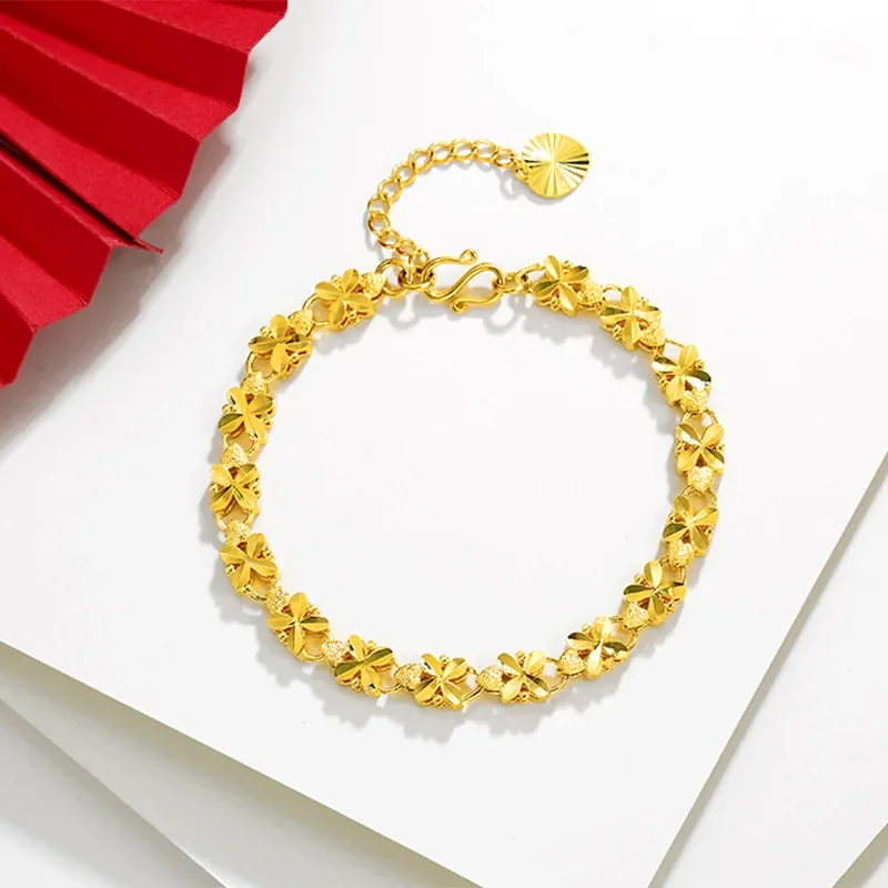 2024 Fashion Lucky 24K Gold Color Bracelet 6mm  Gold Bracelet, Suitable for Women's Jewelry Gifts