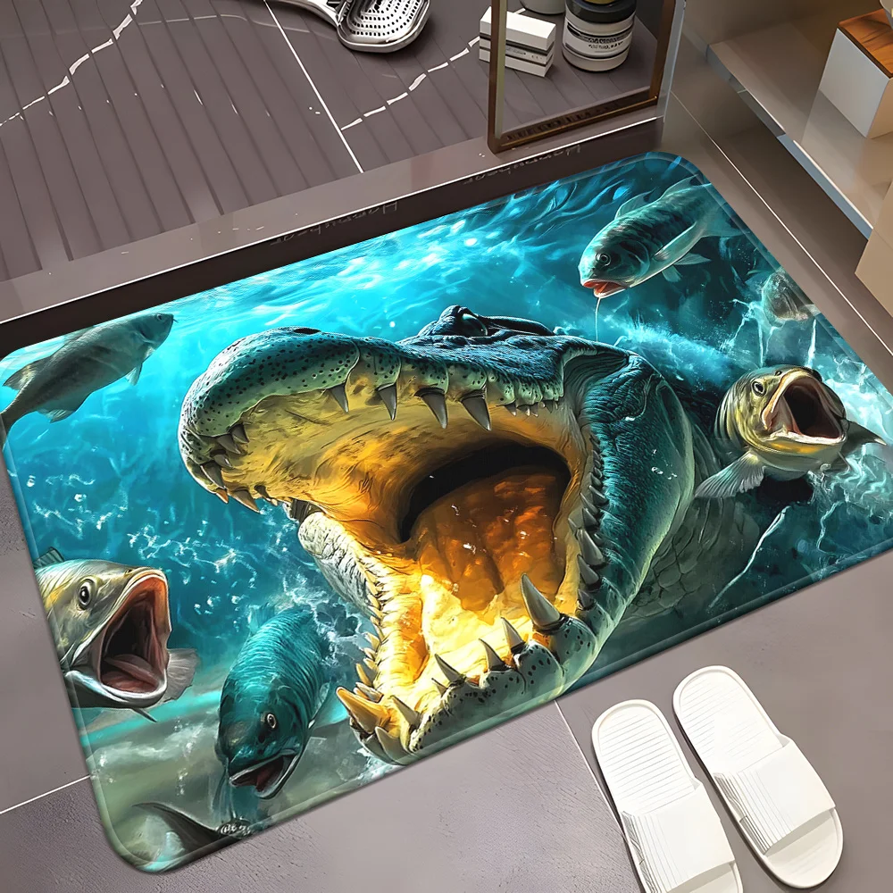 3D Crocodile Rug Flannel Soft Kids Carpet Underwater Print Bedroom Kitchen Floor Mat Anti Slip