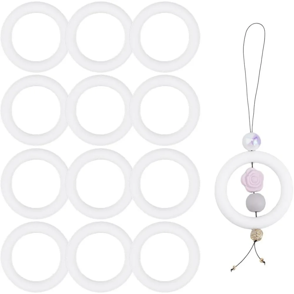 12 قطعة حلقة خرز سيليكون 65 مللي متر حلقة مستديرة مع 2 ثقب أبيض مطرز O خواتم الإطار البؤري سيليكون المعلقات لسلسلة المفاتيح