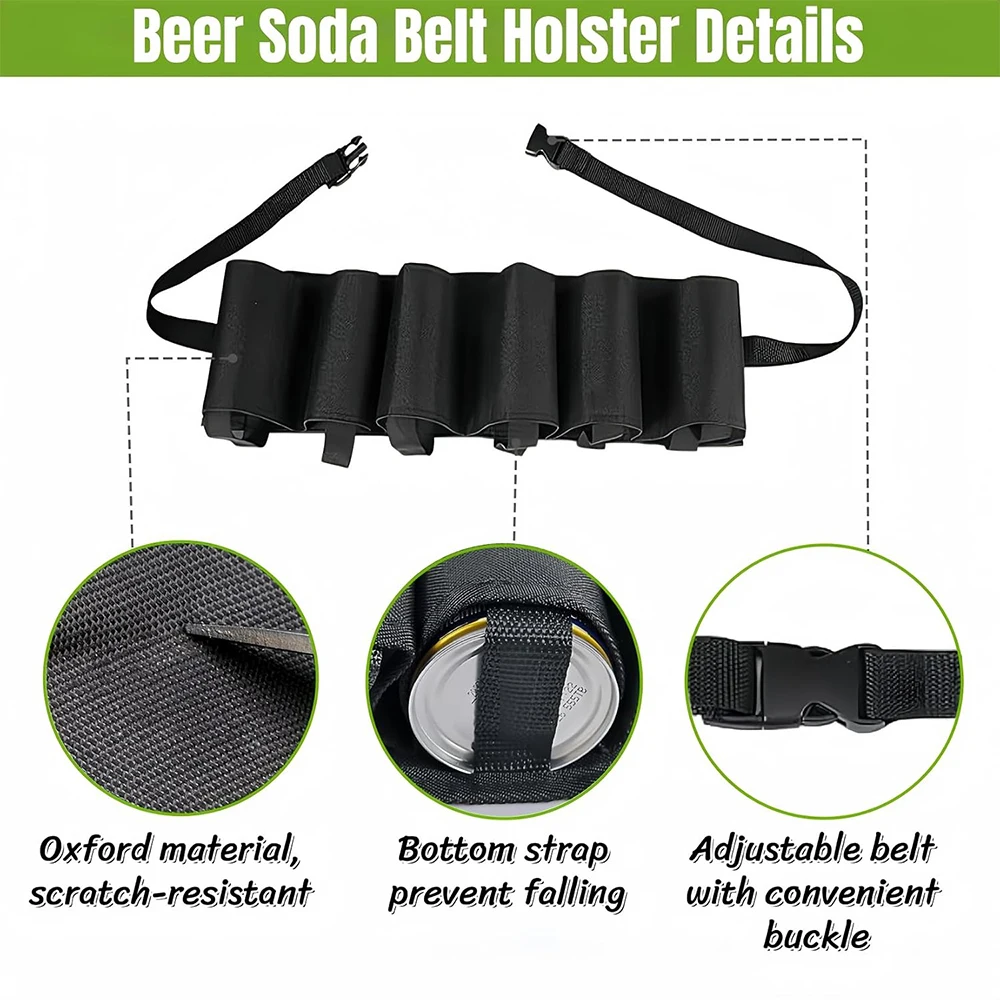 1-2Pcs Drink Belt 6-Pack Beer Holster, Adjustable Belt Buckle Beer Holder Beverage Waist Fanny Pack Bag for Party Picnic Camping
