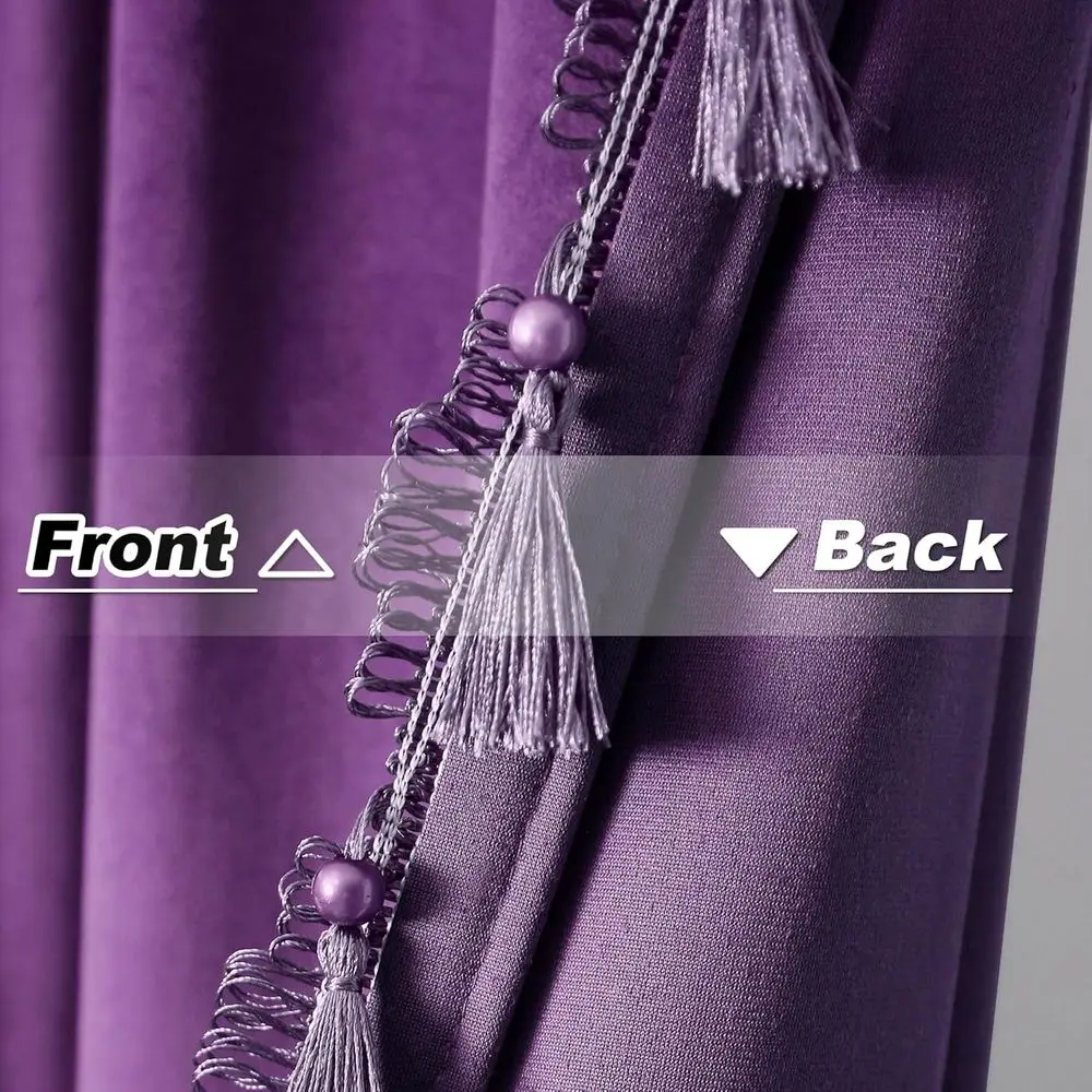 90 ستائر مخملية طويلة مع شرابات، 52 وات × 90 ساعة، ستائر حرارية عازلة للصوت لغرفة المعيشة، مجموعة من لوحتين