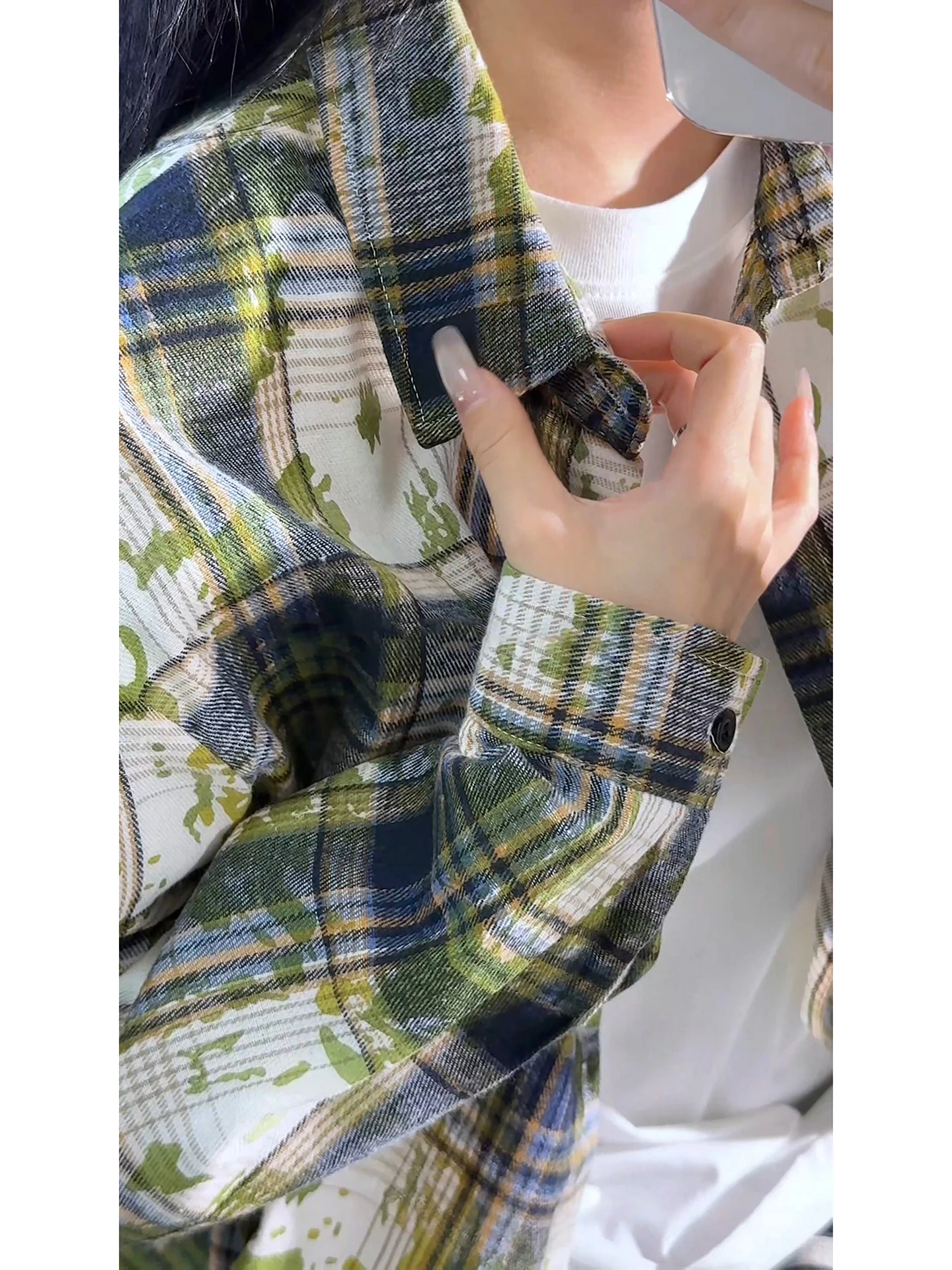 

Мужская винтажная куртка Aosphere в стиле тай-дай и клетку, многослойная, с длинными рукавами, для ранней осени, для пар, приталенного кроя