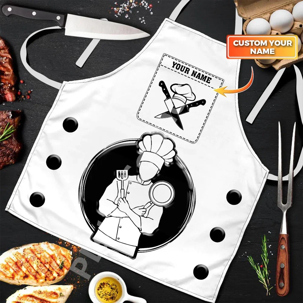 Chef Pattern Apron Cook Apron Personalized Name Apron 3D All Over Printed Apron