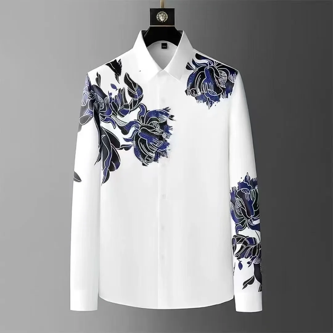 BK136New Rose Printed Men\'s Long Sleeve Shirt Groom\'s Suit Interior Shirt