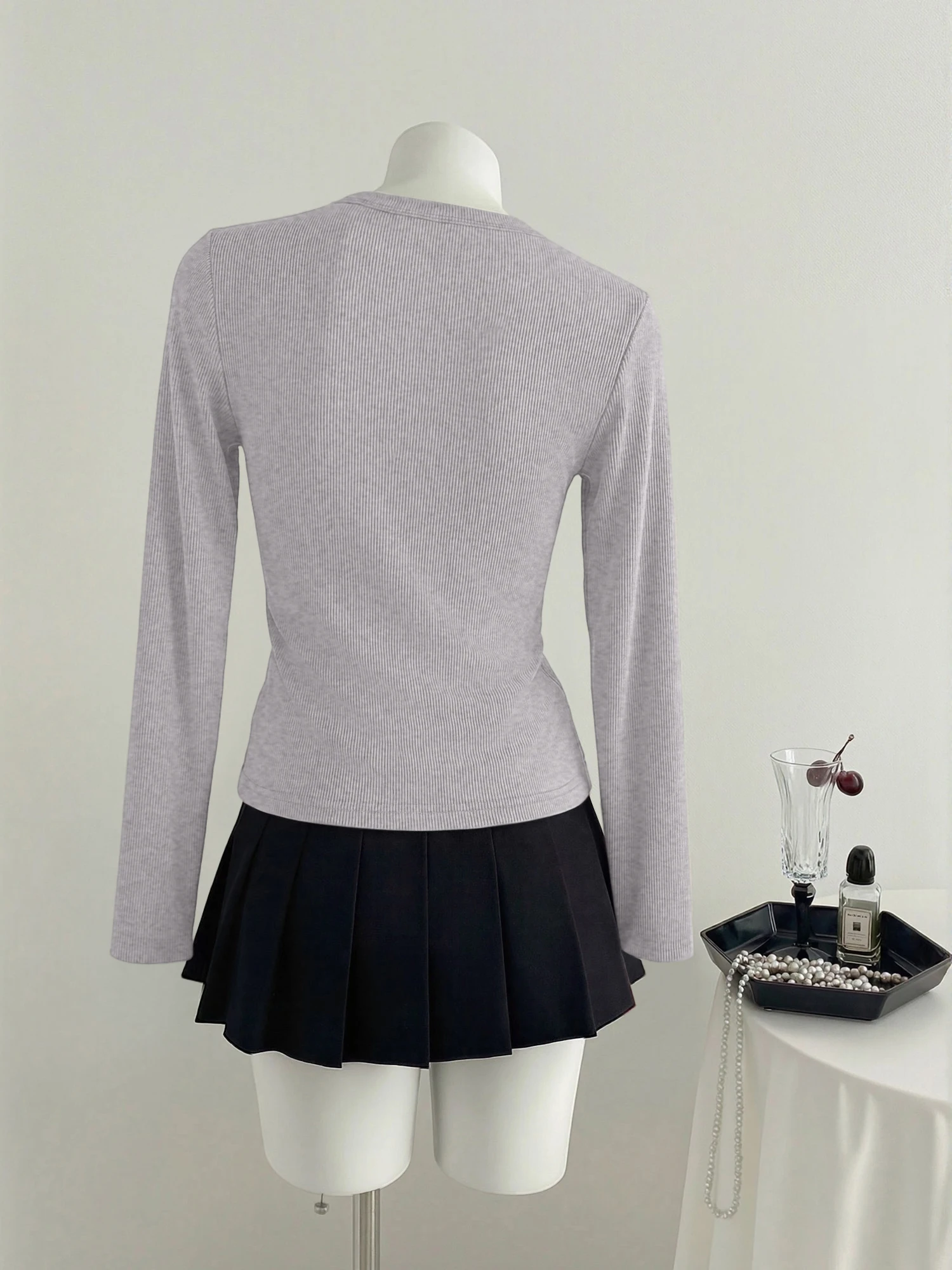 Minimal Fitted Cropped Long Sleeve Cami, Stretchy Ribbed Top for Urban Night Out & Trendy Casual Looks
