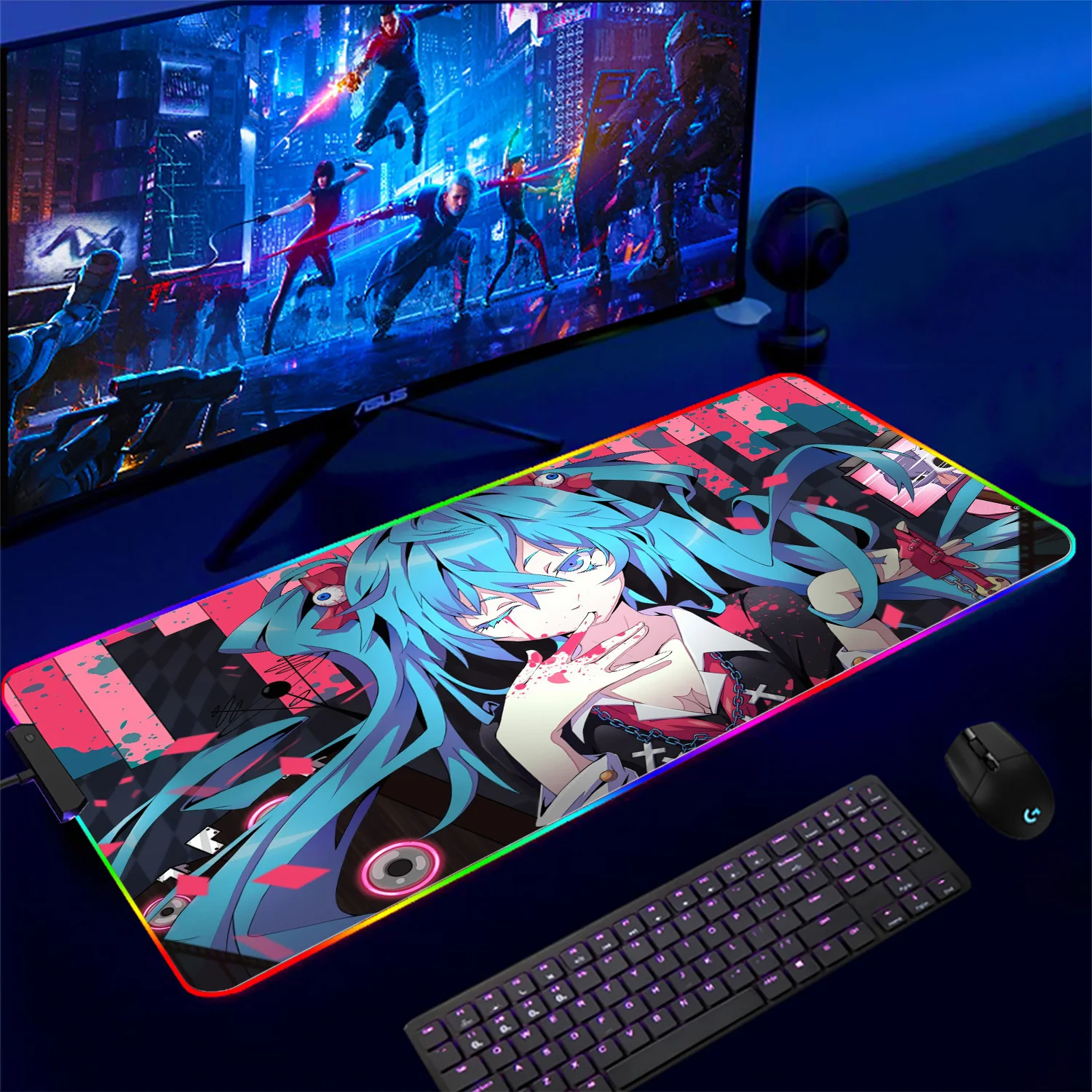 

RGB Mouse Cartoon Anime Rubber Mat Gaming Mousepad Keyboard Mats Gamer Kawaii Cute Deskmat H-Hatsunes Miku Mouse Pad