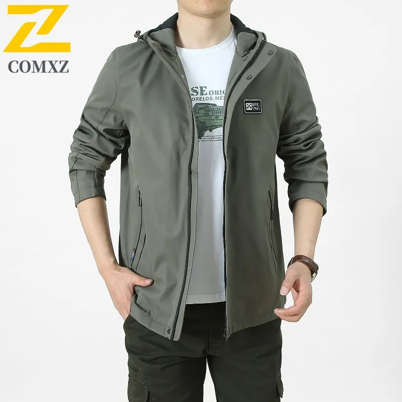 

COMXZ 2025 Мужская водонепроницаемая куртка с сетчатой вставкой и воротником-стойкой, осенняя свободная посадка, прочное дышащее уличное походное пальто, ветровка