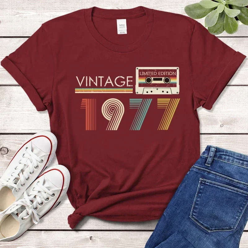 Vintage 1977 Limited Edition Audiotape Women Graphic T Shirts Retro Made In 1977 48th Birthday Party Top Mom Gift Female Tshirts