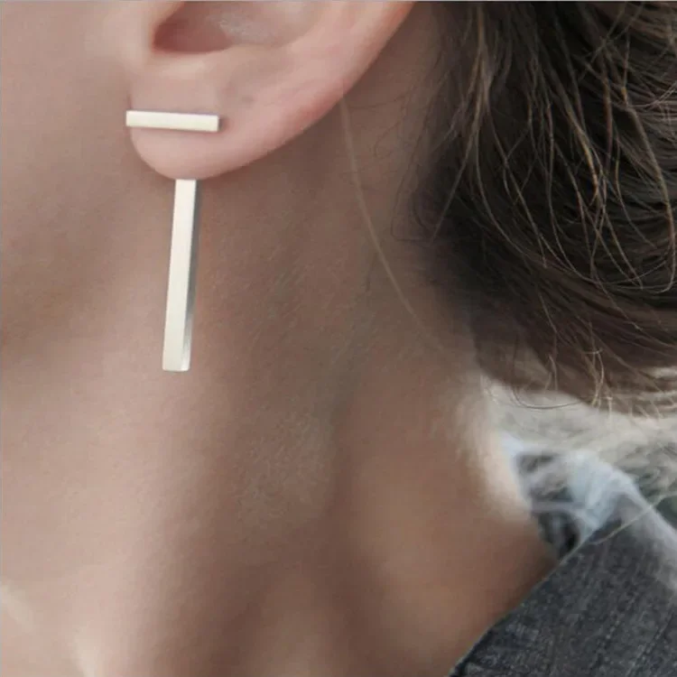 Simple Style Short Stick Stud Long Stick Pendant Golden Silver Plated Metallic Geometric Stud Earrings for Women