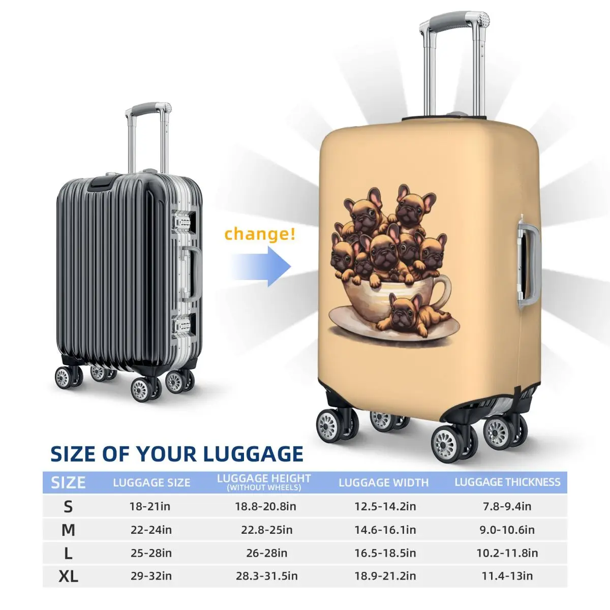 Benutzerdefinierte Mode Französisch Bulldogge Gepäck Abdeckung Schutz Staubdicht Frenchies Haustier Hund Reise Koffer Abdeckungen