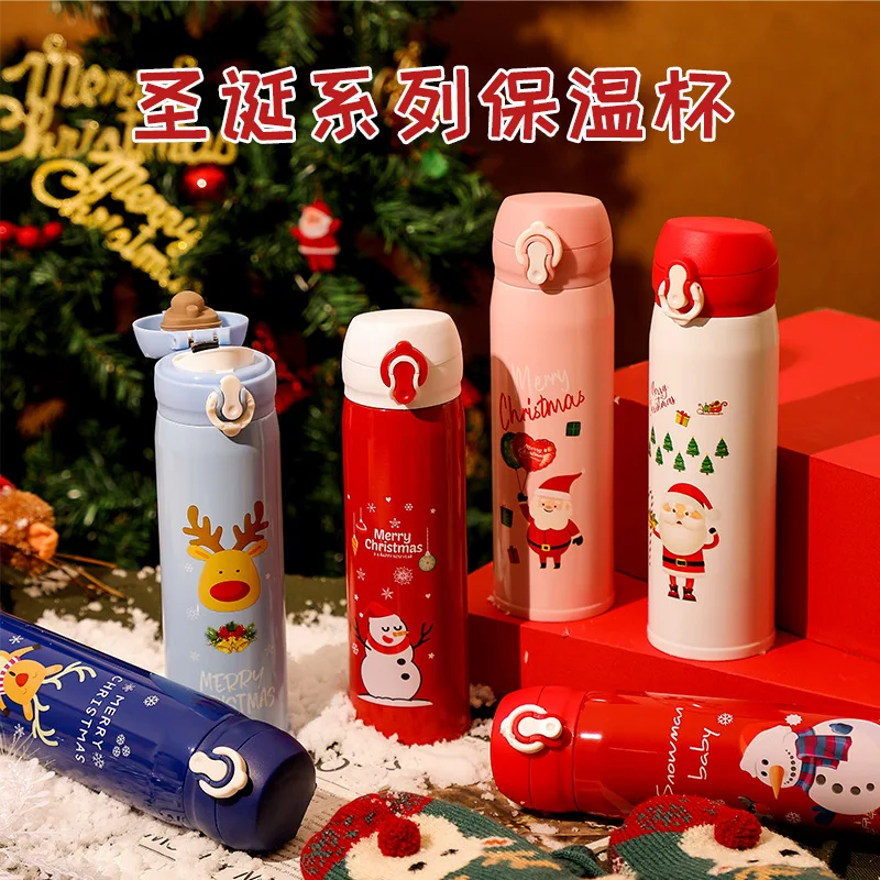 Christmas thermos for men and women bouncing stainless steel 304 water cup cartoon gift holiday cup