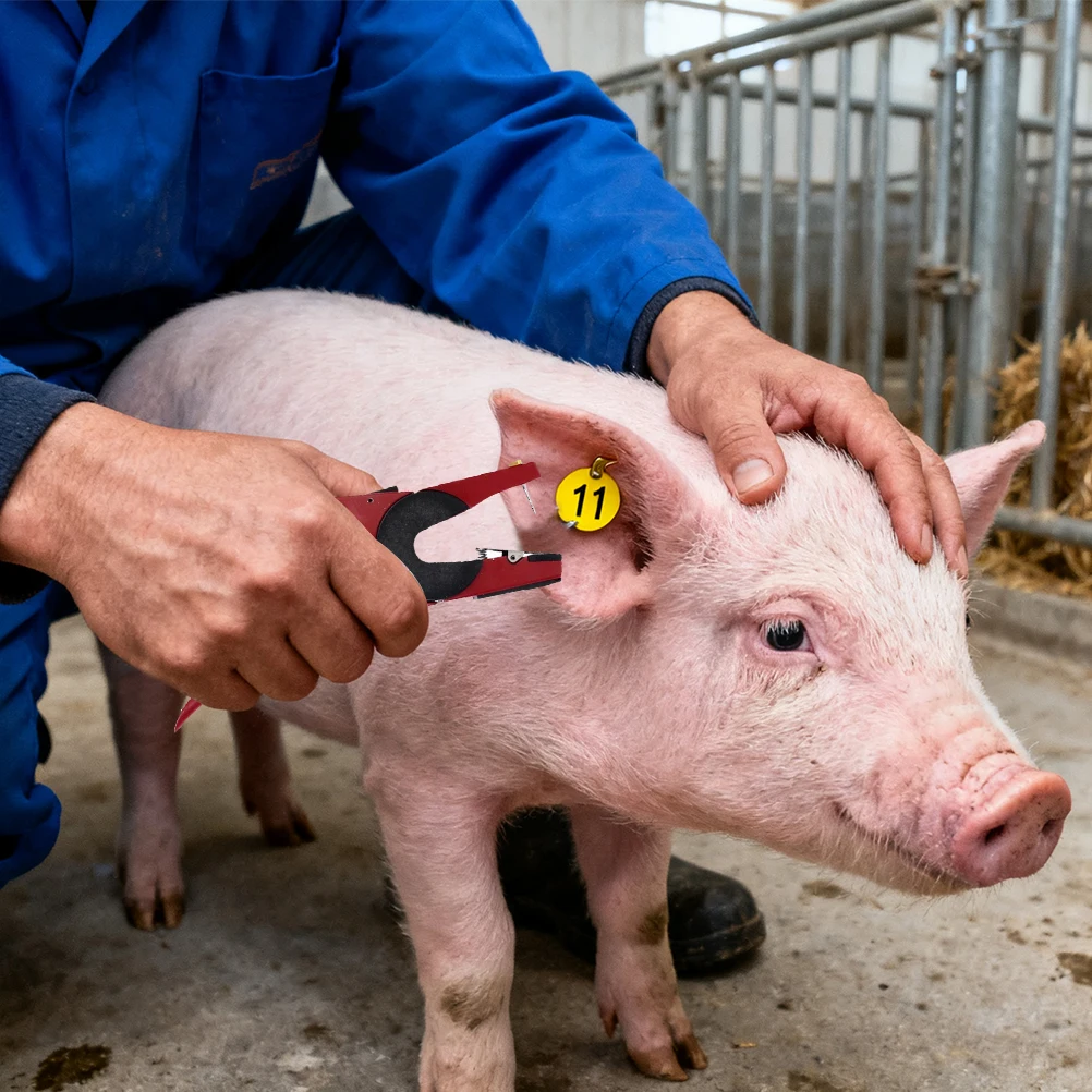 

Aluminium Alloy Ear Tag Applicator Tool Red 24Cm For Cow Sheep Pig Horse -Piece Design Non-Snagging Pivoting Pin Easy