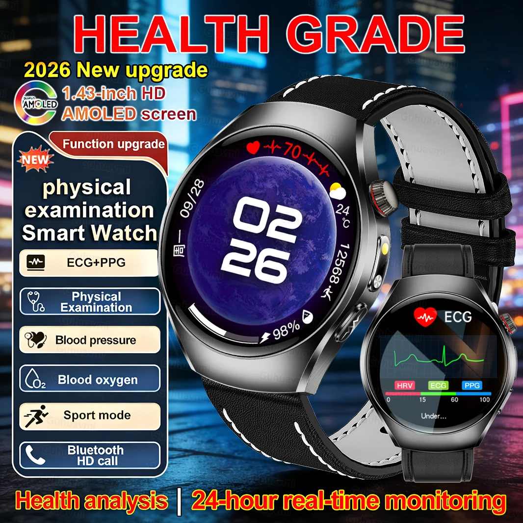 

2026New ECG+PPG Smart Watch AMOLED Full touch screen Blood oxygen physical examination Sport Health For Men Women Smart watch