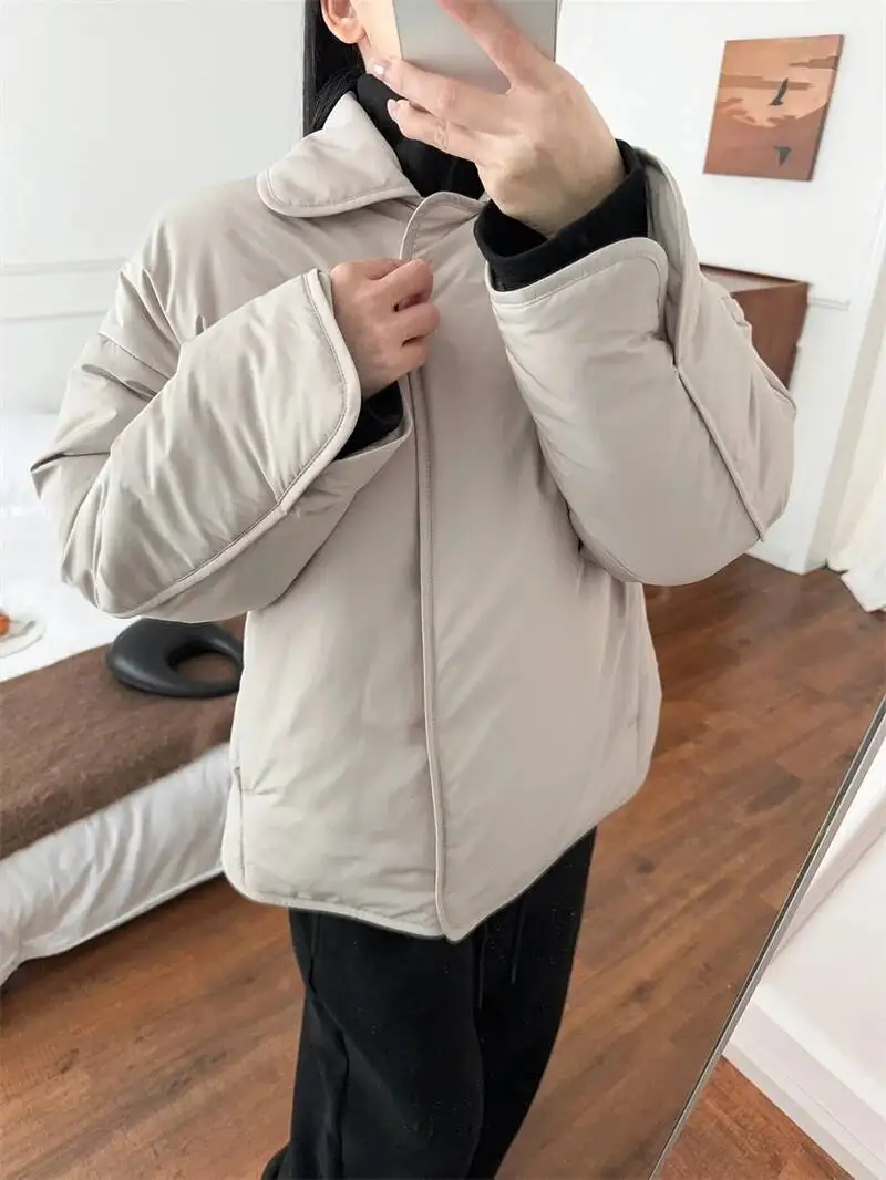 شتاء جديد إمرأة سميكة القطن سترة معطف بدوره إلى أسفل طوق واحدة الصدر طويلة الأكمام السيدات عادية قصيرة سترة دافئة #3