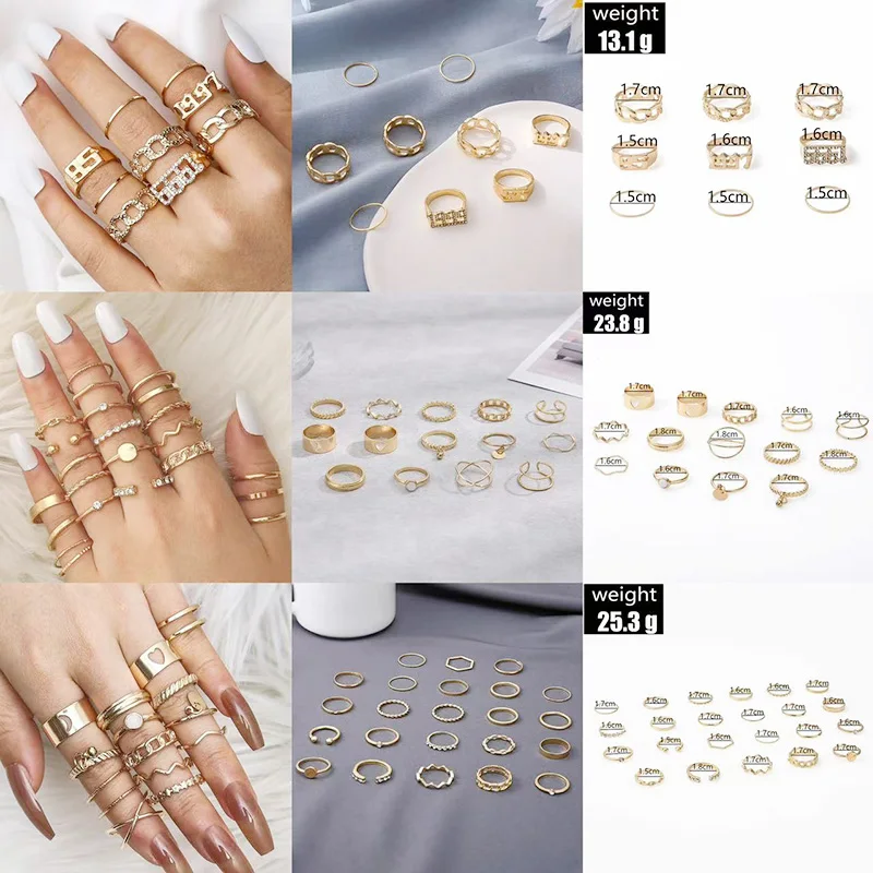 

Fashion Love Star Flower Snake Butterfly Charm Open Ring Luxury Hollow Crystal Zircon Bow Set Ring Jewelry for Women Party Gifts