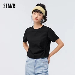 Semir Short-Sleeved T-Shirt Women Short Slit 2023 Summer New Simple Versatile Solid Color Quick-Drying Bottoming Shirt