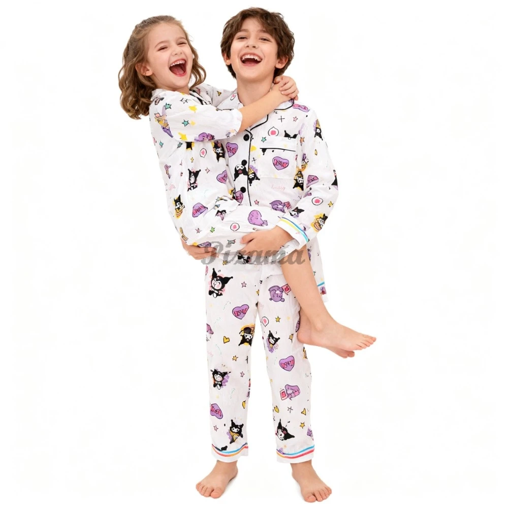 سانريو الفتيات مجموعة ملابس كورومي الفتيات منامة مجموعات الأطفال ملابس خاصة 2 قطعة زر أسفل المتسكعون الاطفال الكرتون ملابس نوم