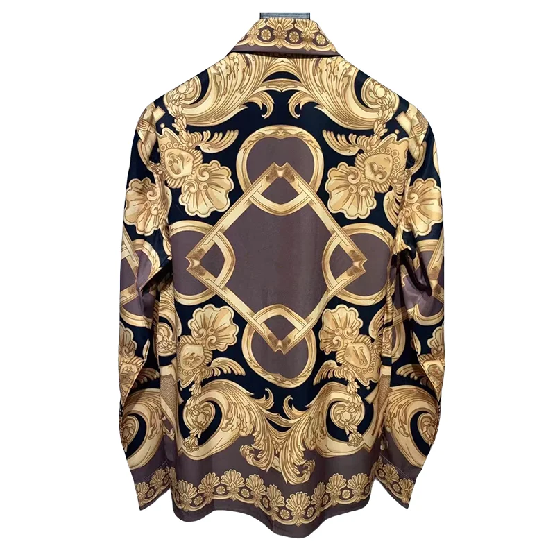 New Baroque printed men\'s shirt casual long sleeved shirt fashionable high-quality  spring and autumn luxury 2024 Trendy Europe