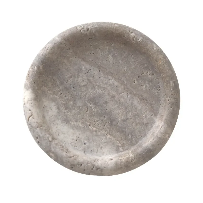 20X20cm Breakfast Snack Baking Concrete Grey Stone Tray Round Gray Marble Travertine Serving Trays