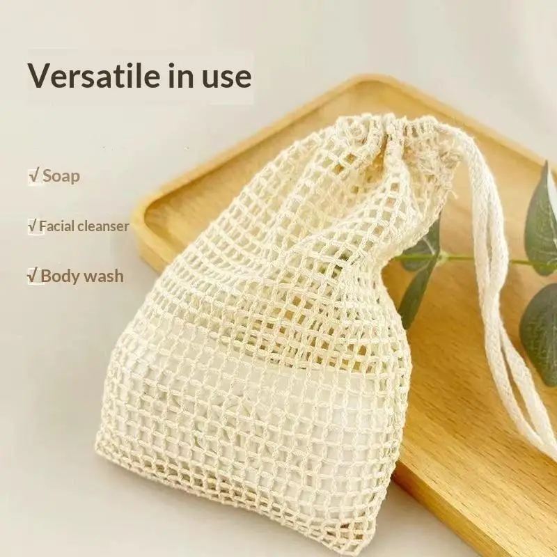 1/3/5Pcs Soft Reusable Facial Cleansing Foam Nets Mesh Soap Bag Natural Cotton Soap Saver Bag For Travel & Home Use Skincare