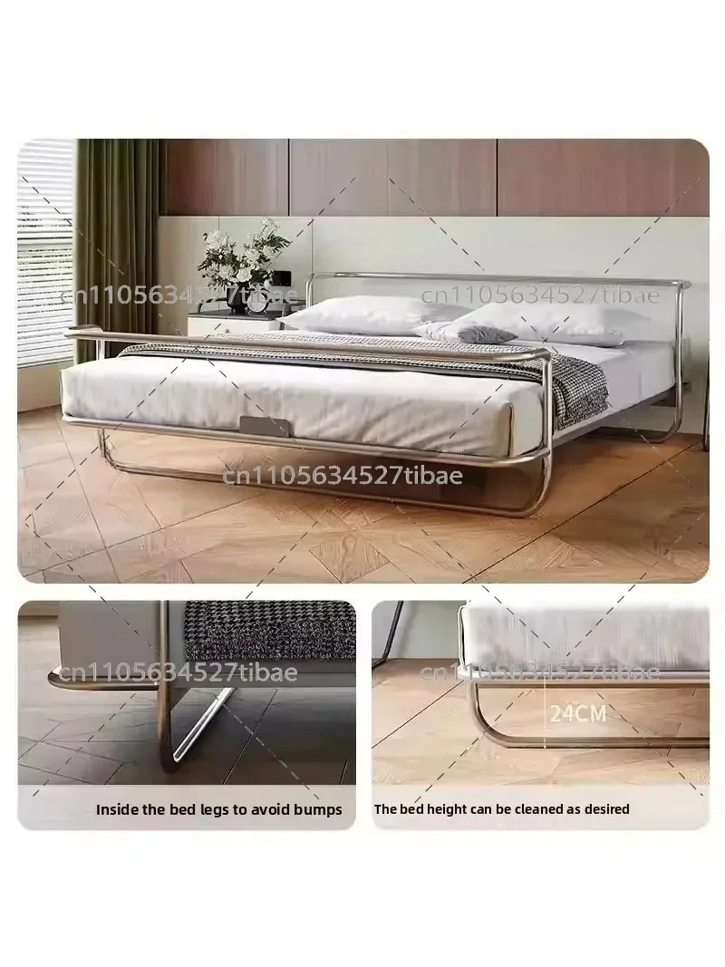 Stainless Steel Industrial Style Bauhaus Double Bed Light Luxury Medium Size Ancient Master Bedroom Furniture without Headboard