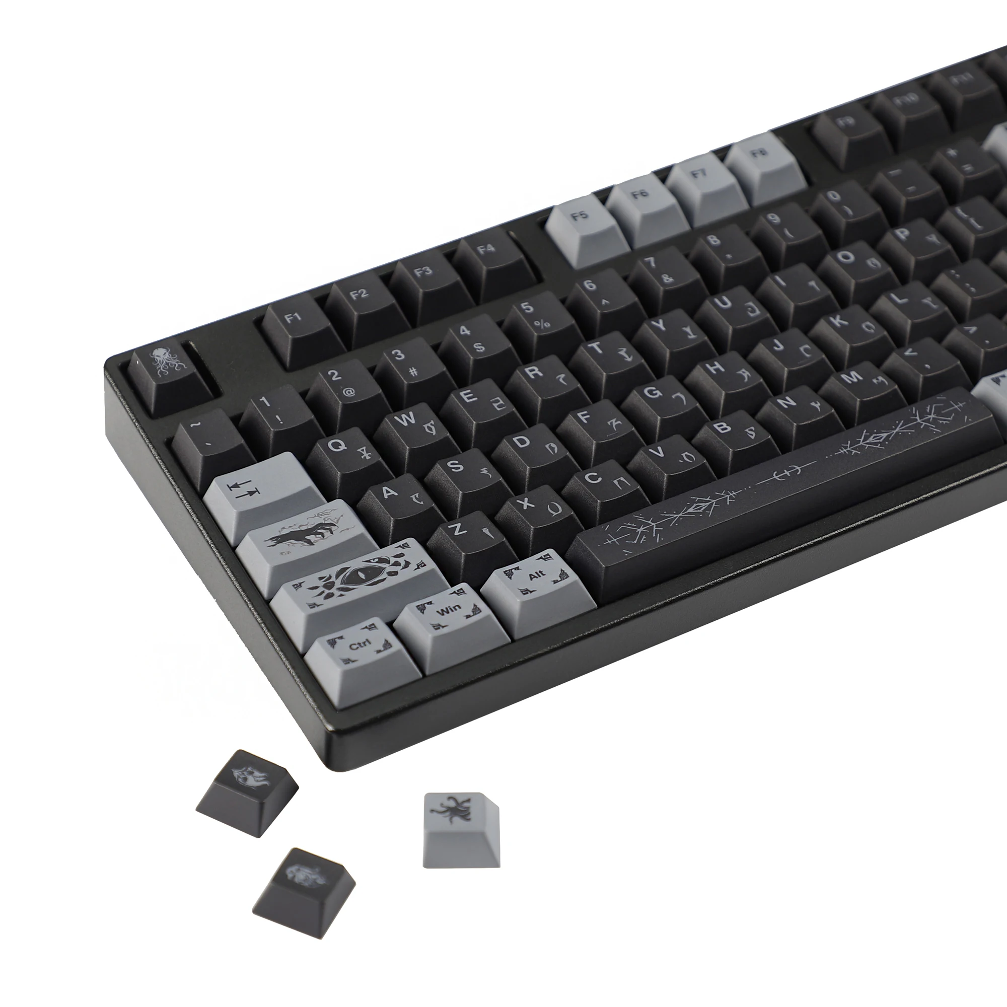 YMDK Occult Theme 143 Keys Black White PBT Cherry Profile Dye Sub Keycaps for 61/68/75/87/98/104/108 MX Mechanical Keyboard