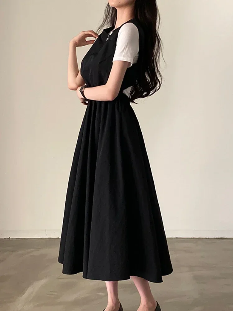 Gaganight Women O neck Back Hollowed Waist Vest Dress Korean Chic Summer Retro Temperament Slim Sleeveless Dresses Female