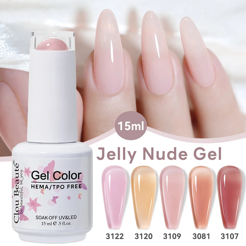 Clou Beaute 15ML TPO-FREE Transparent Jelly Gel Nail Polish Color Translucent Semi Permanent UV Manicure Nail Art Ongle TOP COAT