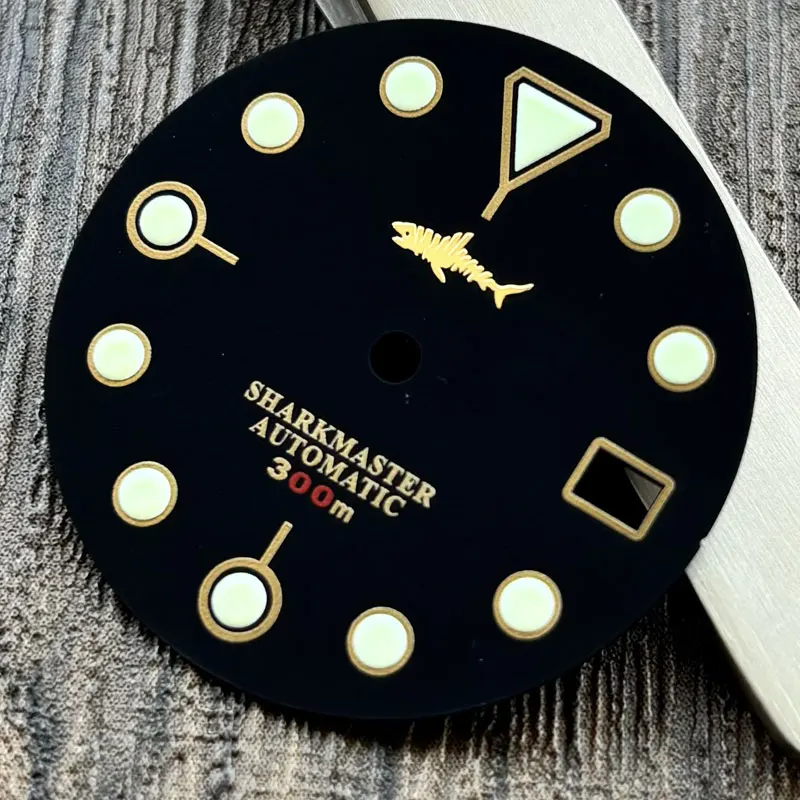 Watch Parts Heimdallr 28.5mm Black Dial Green Luminous Golden Marks Tuna Watch Dial Suitable For 4.2 O‘clock NH35/4R35 Movement