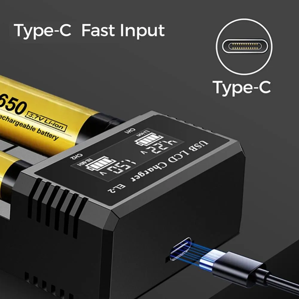 USB Battery Charger with LCD Screen 1/2 Slots Dual Charger For Rechargeable Battery 3.7V 18650 18700 Lithium 1.2V AA AAA