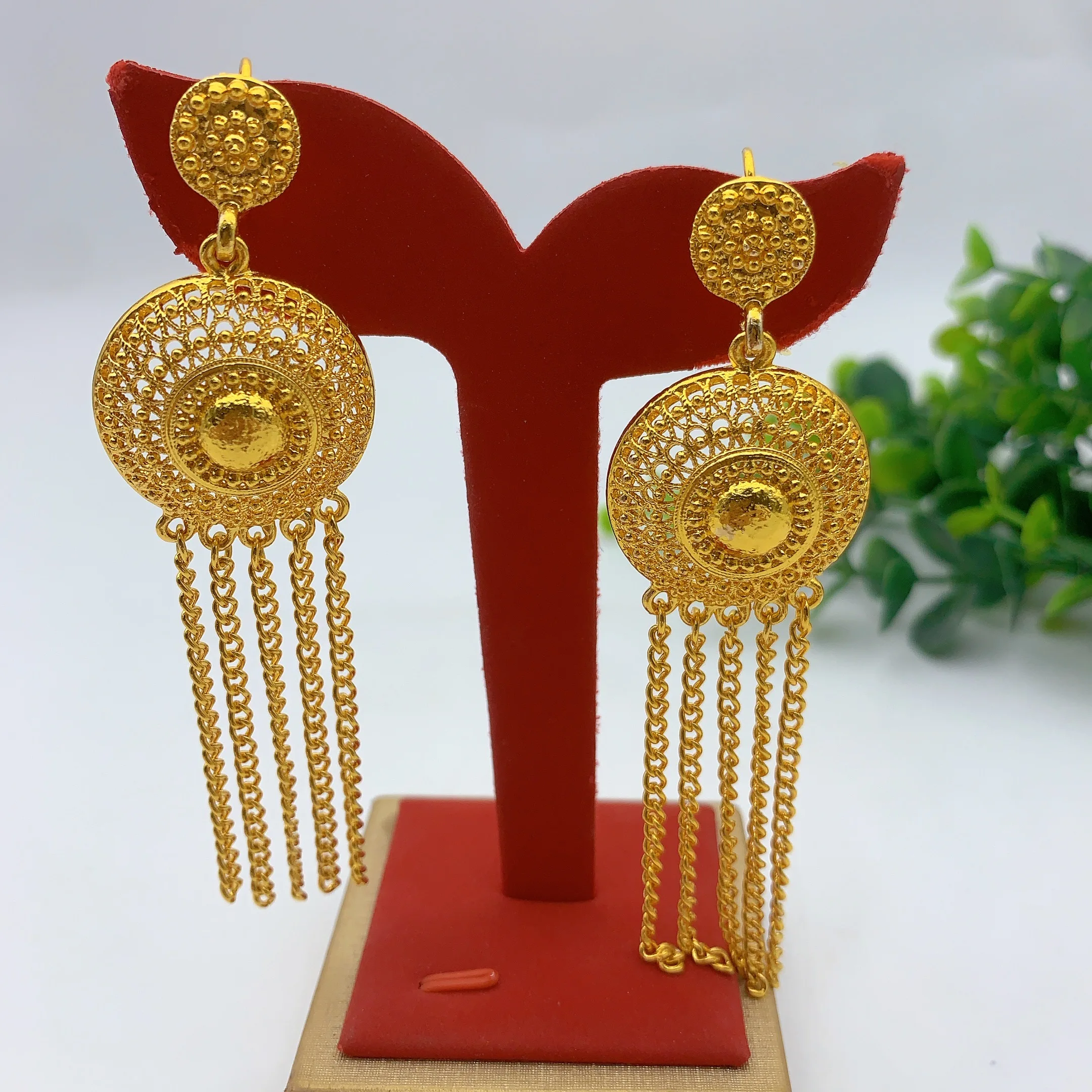 Tassel Drop Earrings 24k Gold Plated Indian Earrings for Women Design Dubai African Party Earrings Accessory for Weddings Gifts