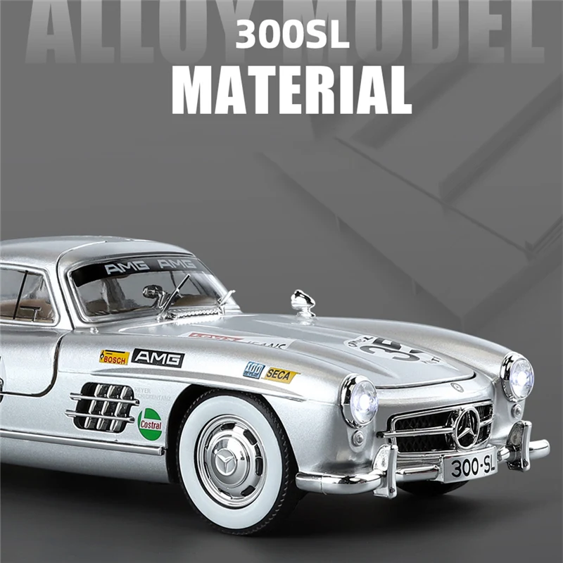 合金スポーツカーモデル,トラックバージョンBenzs-300SL,ダイキャストメタル,レーシングカー,音と光,子供のおもちゃ,ギフト,1:24