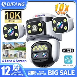 DIFANG Security Camera 10K Outdoor 10X Optical Zoom PTZ Four Lens Four Screen 20MP Waterproof Automatic Tracking Video Cam CCTV