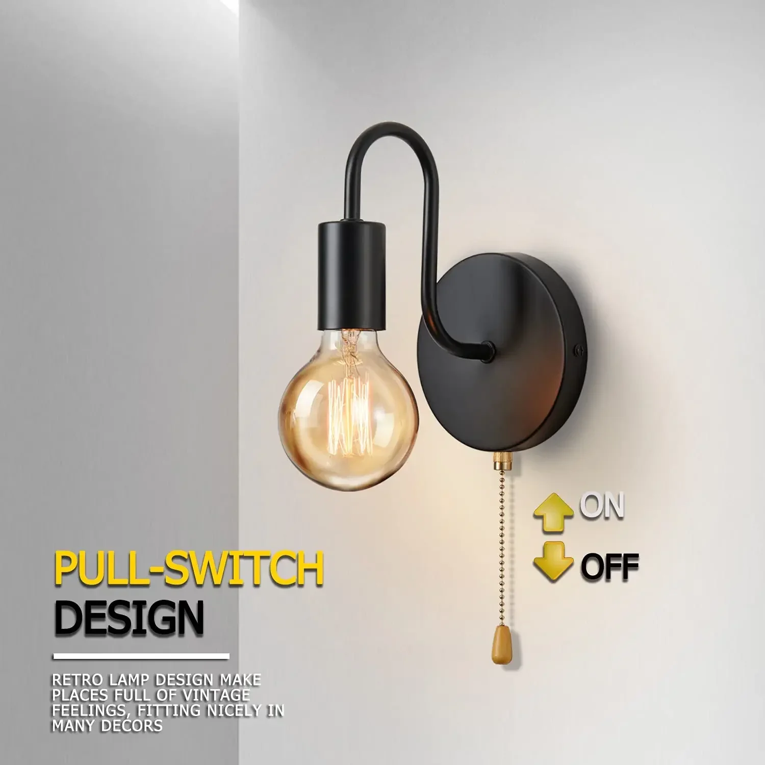 

Nordic Industrial Wall Lamp Iron Black E27 Indoor Lighting Bedside Bathroom Bedroom Lamp Sconce Wall Light Fixture Decor