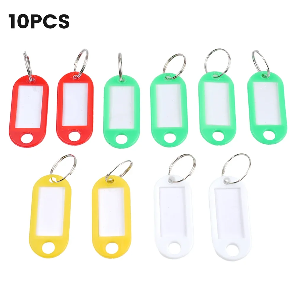 Porte-clés en plastique coloré avec anneau fendu pour bagages, étiquettes d'identification de langue, porte-clés attro, étiquettes nominatives, porte-clés, 10 pièces par ensemble