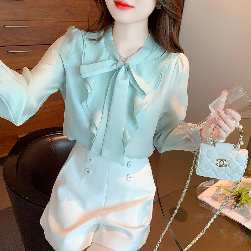 Long Sleeve Ruffles Chiffon Blouse Shirt Women Tops Blouse Women Blusas Mujer De Moda 2024 Shirts Blouses Blusa Feminina G205