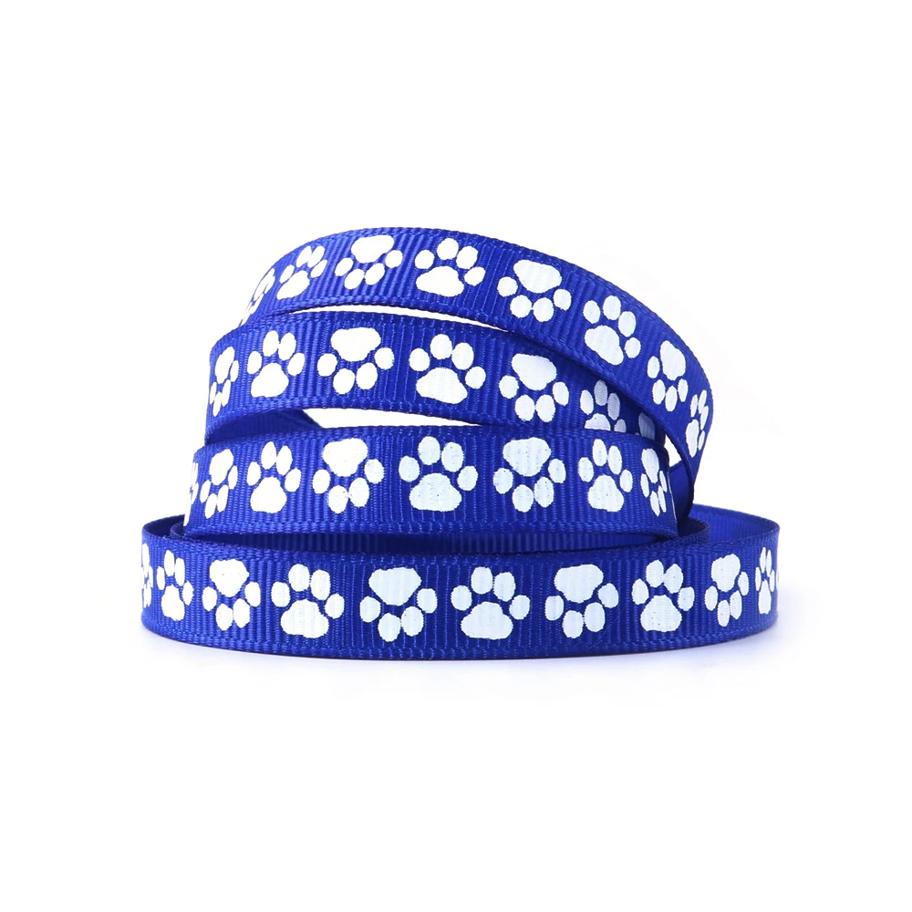 Free Shipping 50 Yards 3/8\'\' 9mm Dog Paw Footprint Printed Grosgrain Ribbon For Hairbow DIY Gift Packing Decorations,50Yc5630