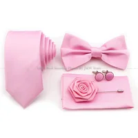 Hot Sale Purple Blue Sage Green Tie Set Polyester Necktie Bowtie Cufflink Brooch For Groom Suit Wedding Cravat Shirt Accessory 3