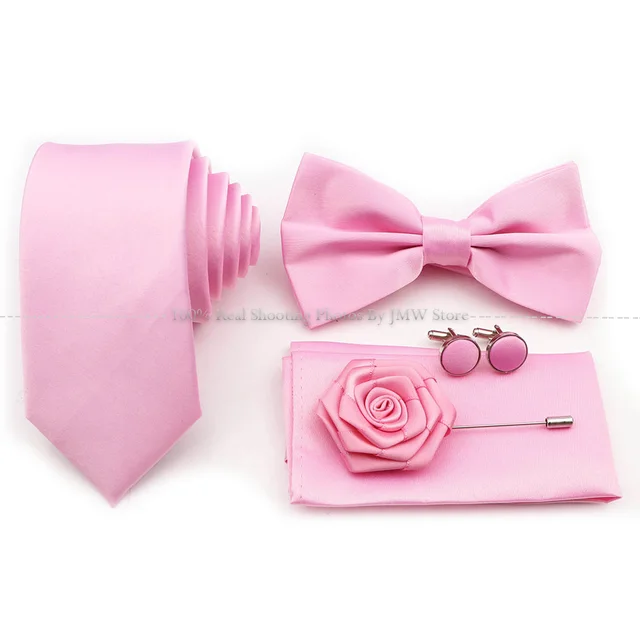 Men's Tie Set – Polyester Necktie, Bow Tie, Cufflinks and Brooch in Purple, Blue or Sage Green – view 3