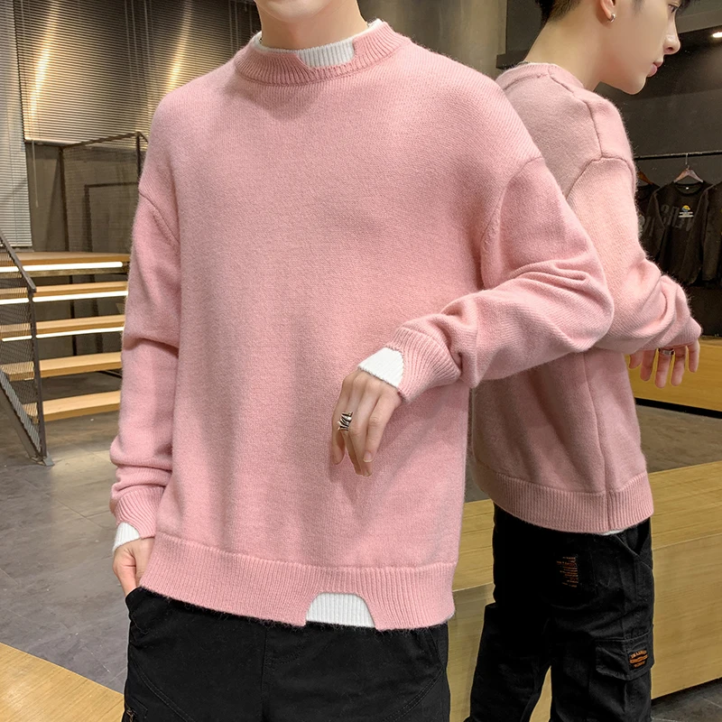 

Мужской модный вязаный свитер свободного кроя с круглым вырезом для осени и зимы, повседневная одежда, трикотажное изделие