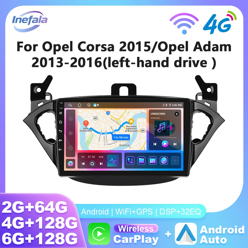 Inefala autoradio pour Opel Corsa 2015 /Opel Adam 2013-2016 CarPlay Android Auto 6 + 128G lecteur multimédia WIFI 4G GPS stéréo