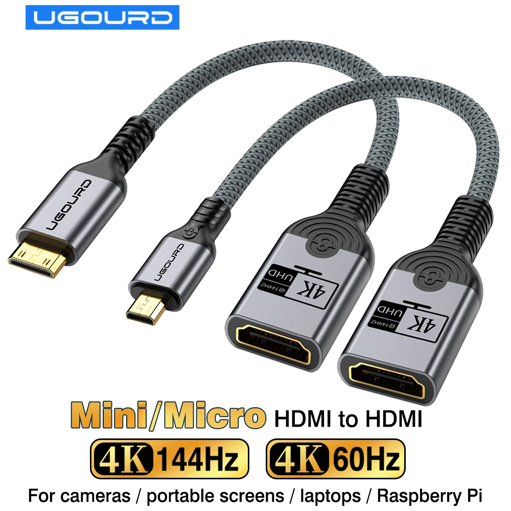 Adaptateur Mini HDMI mâle vers HDMI femelle 4K144HZ 4K 120hz, câble Micro HDMI mâle vers HDMI femelle, convertisseur bidirectionnel 4K60Hz 30Hz